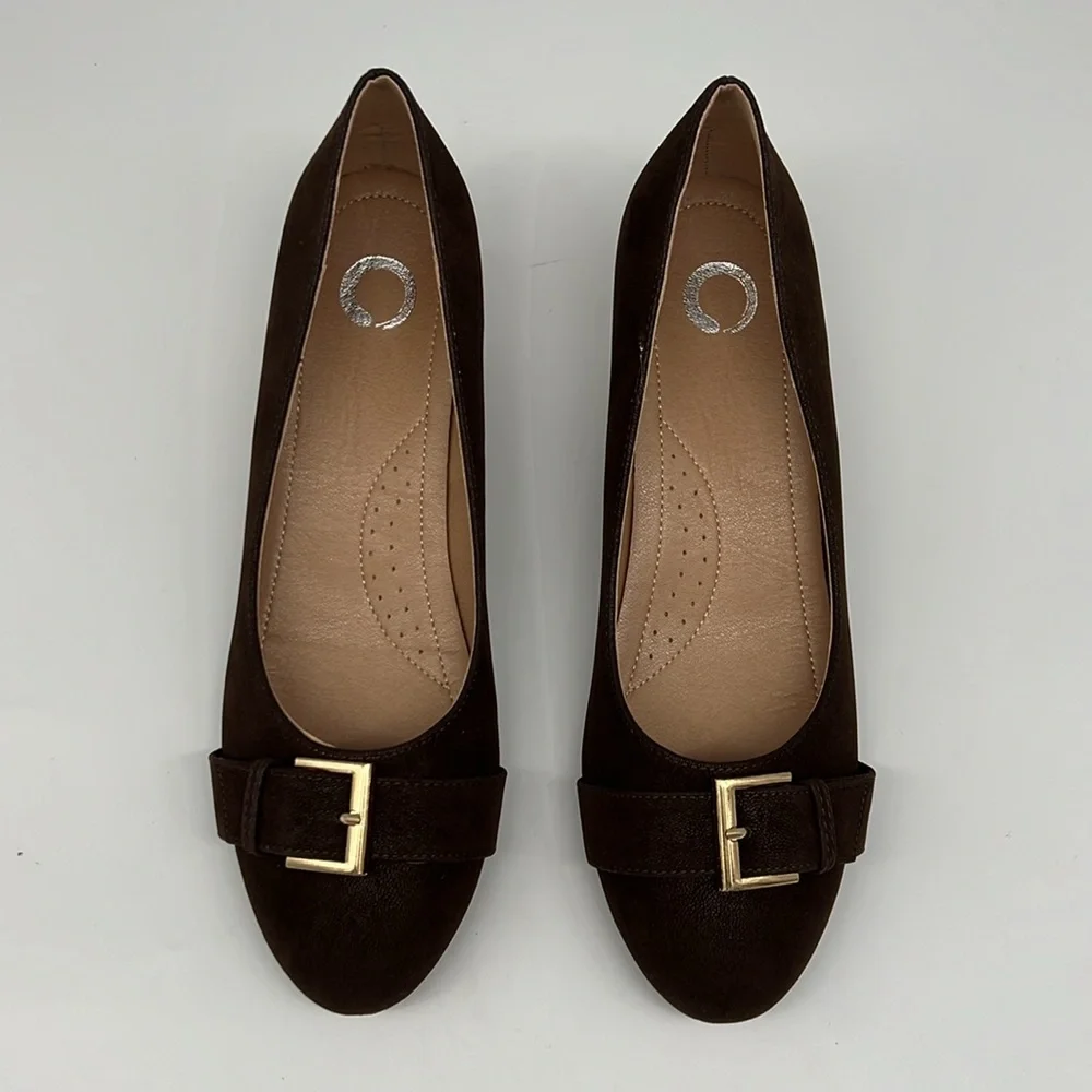 Journee Collection Graysn Brown Wedge Gold‎ Buckle Round Toe Arch Support 11M